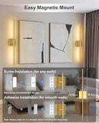 iThird 1 Pack Battery Operated Wall Sconce Light, Gold Rechargeable Wall Lights with Touch & Remote Control, 360° Rotatable, 4CCT Dimmable Wireless Wall Scone Lamp for Bedroom Living Room Hallway