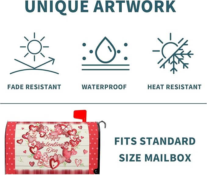 Kawani Happy Valentine's Day Mailbox Covers Magnetic Pink Red Love Heart Valentines Mailbox Covers Magnetic Standard Size 25.5x21 Inch Holiday Post Letter Box Cover for Garden Yard Decor