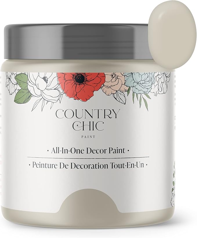 Country Chic All-in-One Chalk Paint for Furniture, Cabinets, Home Decor, Eco-Friendly, Matte Finish, Built-In Primer & Top Coat for Wood, Metal - No Wax Needed (Sunday Tea (Warm Grey), Sample (4 oz)) -