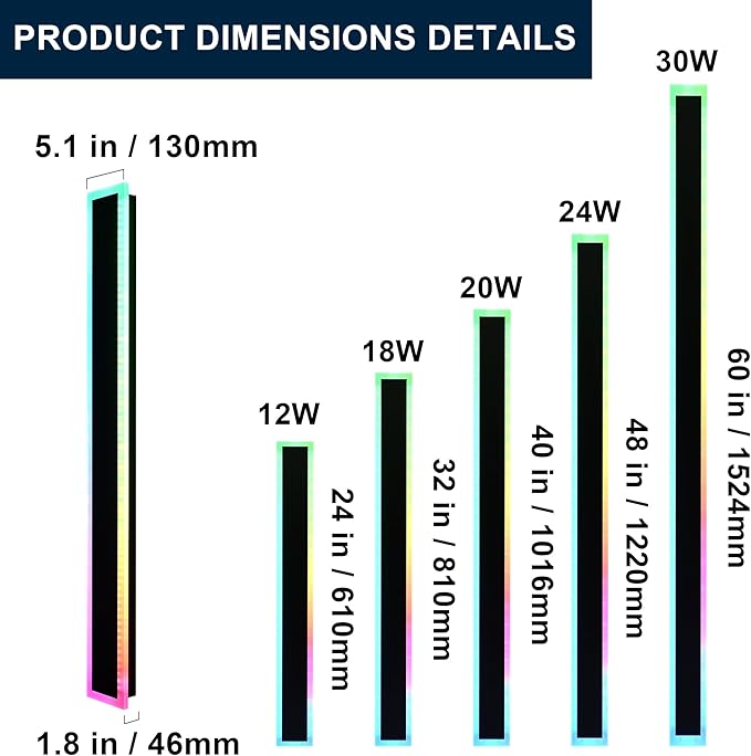 MELUCEE 2 Pack Outdoor RGB Long Wall Lights, 48 Inch Wall Lights RGB/Warm/White Dimmable Modern Led Wall Lighting, IP65 Waterproof Wall Sconce with Remote Control for Outdoor/Indoor Party Gathering