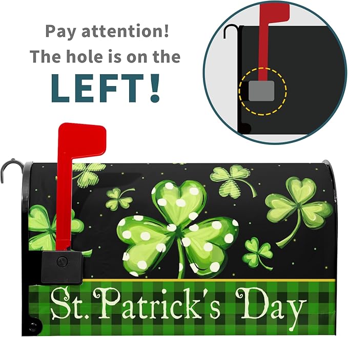 Kawani St Patrick's Day Magnetic Mailbox Covers Green Shamrock Lucky Clovers Mailbox Covers Magnetic Standard Size 25.5x21 Inch St Patricks Day Post Letter Box Cover for Garden Yard Decor
