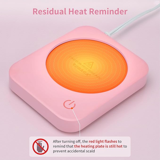 VOBAGA Coffee Mug Warmer with 4 Hours Auto Shut-Off, Coffee Warmer Plate for Office Home Desk Use with 3 Temperature Settings, Electric Cup Warmer for Cocoa,Tea, Milk, Water, for Gifts, Pink (No Cup)