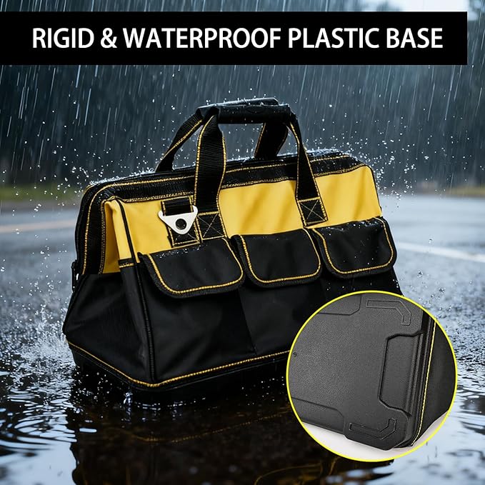 Heavy Duty Tool Bag 16-Inch, 16-Pocket Portable Tool Bag Organizer with Adjustable Shoulder Strap,Soft Handle Large Zipper Carrying Tool bags with Wide Mouth and Waterproof Strong Molded Base