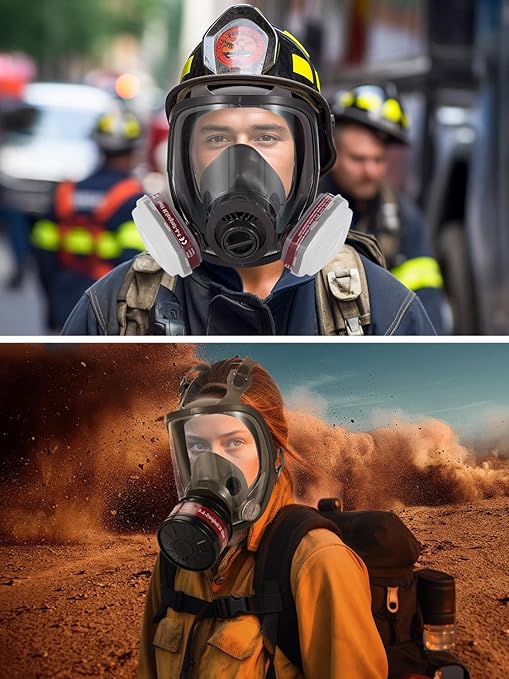 Gas Masks Survival Nuclear and Chemical, Full Face Gas Mask with 40mm Activated Carbon Filter, Reusable Respirator Mask with 6001 Filters for Organic Vapor Spray Painting Dust Welding 6800