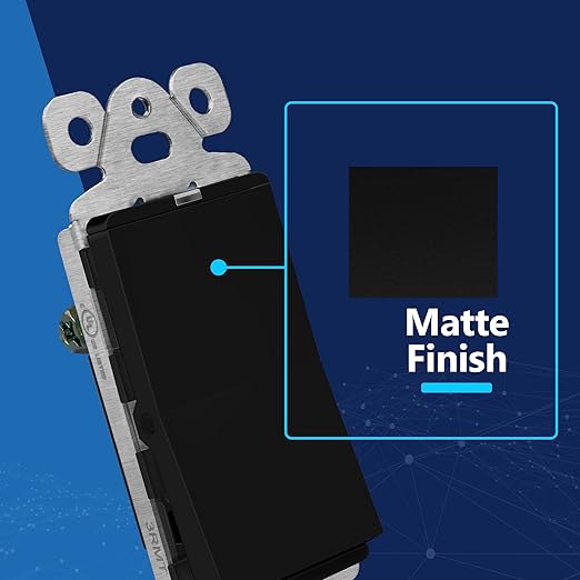 LIDER Minimalist Design Matte Finish Lighted Decorator Switch with Wall Plate, Frameless Paddle Light Switch with Locator Light, Single Pole, Grounding Screw, 15A 125V, UL Listed, Black, 10 Pack