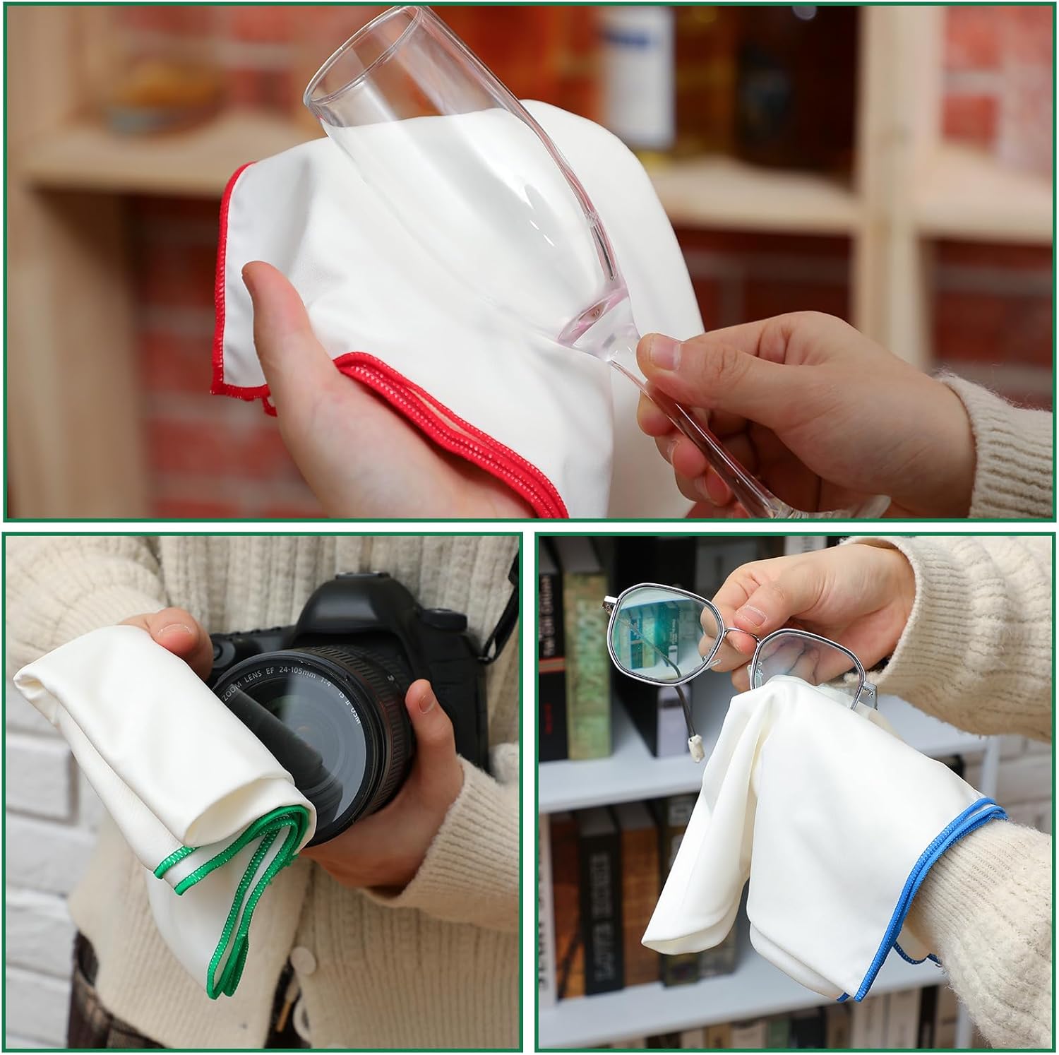 VitalCozy 6 Pcs Wine Glass Polishing Cloths Large Microfiber Cleaning Cloths 25 x 20 Inch Lintless Towels for Drying Wine Glasses Cleaning Window Stemware Dishes Glassware (Burgundy, Blue, Green)