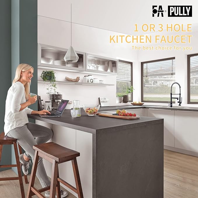Fapully Kitchen Faucet, Black&Brushed Nickel Kitchen Faucet with Pull Down Sprayer, Commercial Kitchen Faucets with LED Light and Deck Plate