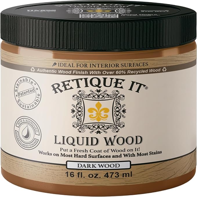 Retique It New and Improved Formula Liquid Wood Coatings - Stainable Primer - Paint It Then Stain it (Dark Wood, Medium)
