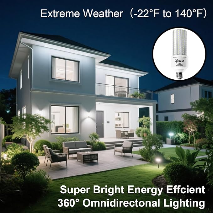 2 Pack 60W LED Corn Light Bulb 500W Equivalent Bulb 7500 Lumen 5000K Cool Daylight White E26/E27 Medium Base for Outdoor Indoor Large Area Garage Warehouse Factory Backyard