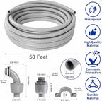 (1/2" Dia * 50 Feet) Yariwiz Flexible Electrical Conduit Liquid Tight PVC Conduit Kit with 5 PCS Coupling, 3 PCS Elbow and 10 PCS Strap, Sealtight Seal Flex Liquidtight Wire Outdoor Non Metallic Grey