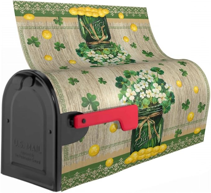Kawani St Patrick's Day Mailbox Cover - Magnetic Lucky Clover Green Shamrock Post Box Cover Wraps - Standard Size 21 x 18 Inch