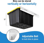 HandT USA Based Overhead Garage Storage Rack, Ceiling Tote Bin Organization Rails Shelving Racks System, Heavy Duty Hanging Metal Rack Systems for 27 Gallon Container, Supports Most Bins, 4 Sets White