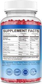 Magnesium Gummies for Kids, Magnesium Citrate Supplement for Adults & Kids, Calm Magnesium Gummies Support Sleep, Bone & Muscle Health, Nerve Relaxation, 60 Cherry Gummies