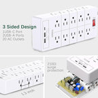 Power Strip Surge Protector 23 in 1, 6ft Extension Cord with 3 USB Ports Smart 3.1A, Multiple Outlet Adapter 20 Outlets, Outlet Extender Cord Organizer for Office, College, Apartment, Gaming Stuff