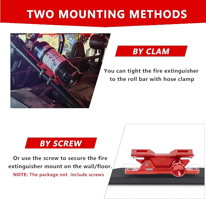 Quick Release Fire Extinguisher Mount - Aluminum Adjustable UTV Roll Bar Fire Extinguisher Holder Mounting Bracket for Jeep Wrangler TJ JK JL JKU Polaris RZR Ranger Can-Am X3, Red