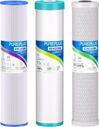 PUREPLUS 4.5"x 20" 3-Stage Whole House Water Filter Cartridge Combo Kit with Pleated Sediment, Iron & Manganese Reduce, and Activated Carbon Block Filter - 5 Micron Water Filtration Replacement Kit