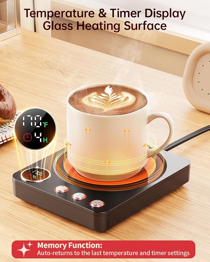 SWEETFULL Coffee Mug Warmer – 36W Coffee Cup Warmer for Desk with Smart Display & Auto Shut-Off, Candle Warmer, Electric Cup Warmer for Coffee, Milk and Tea, for Women & Men (Black)