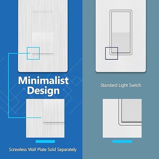 LIDER Brushed White Minimalist Design Decorator Switch, Frameless Paddle Wall Light Switch, On/Off Rocker Switch, Single Pole, Residential Grade, UL Listed, 3 Wire, 15A 120-277VAC, 5 Pack