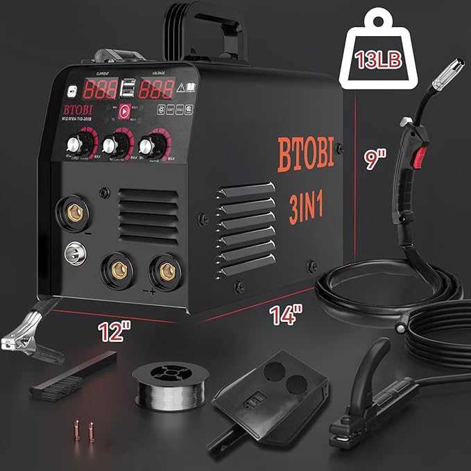 135Amp MIG/Lift TIG/Stick Welder, 3 in 1 IGBT Inverter Welding Machine, 110V Flux Core Welder with Large LED Digital Display, Synergic Control, Hot Start for DIY, Automotive and Home Repair