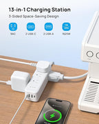 Surge Protector Power Strip with USB: TROND 5ft Flat Plug Extension Cord with 9 Outlets, 20W USB C Port, Supports Fast Charging, Mountable Desk Charging Station, Office Hotel Dorm Room Essentials