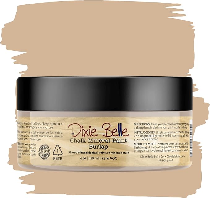 Dixie Belle Paint Company Chalk Finish Furniture Paint - Burlap (4oz) - Matte Cozy Tan Chic Chalk Mineral DIY Furniture Paint