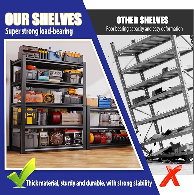 Garage Shelving-3000 lbs 5 Tier Storage Shelves,Adjustable Heavy Duty Metal Shelving Unit and Storage Large Wire Rack,Utility Steel Shelf for Warehouse Industrial Pantry Basement 71"x46"x18"