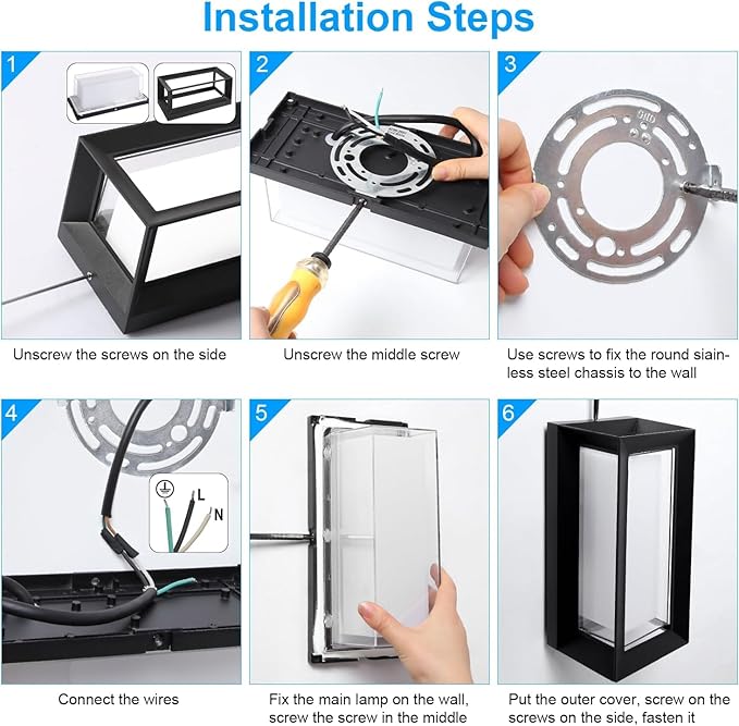 ledmo Outdoor LED Wall Porch Light, 1800LM 6000K Modern Sconce Light Fixture, 18W IP65 Waterproof Anti-Rust Wall Light, Frame Exterior Wall Lights for Patio, Yard, Garage, House, 4 Pack