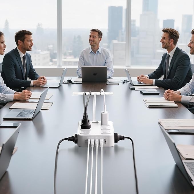 Flat Plug Power Strip Surge Protector with 12 AC Outlets 6 USB Ports 3 Side Multi Plug Outlet Extender 10 Ft Extension Cord for Home Office Kitchen Dorm Wall Desk Charging Station ETL Listed