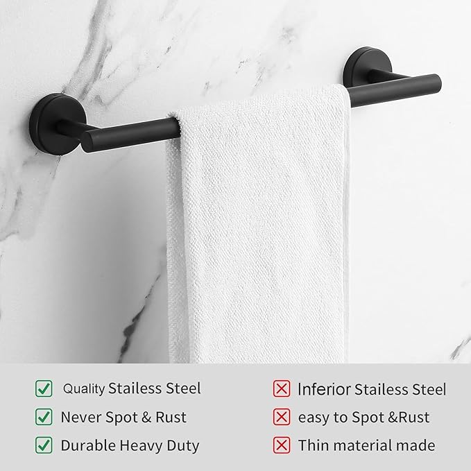 Bathroom Hardware Set Matte Black, 10 Pieces Bathroom Accessories Set Includes Includes 2 Packs 24 Inch Towel Bar, Towel Ring, Toilet Holder and 4 Packs Towel Hooks