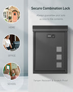 Uniclife Large Mailbox, Wall Mount Mailboxes for Outside, Mail Boxes with Combination Lock, Security Locking Key Drop Box for House School Office and Outdoor, Black