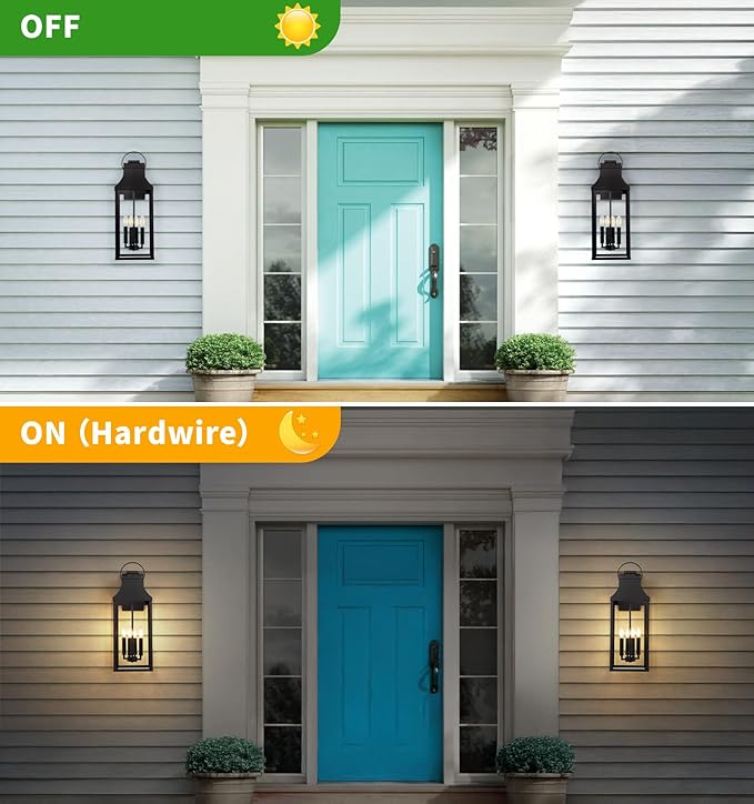 tewei 25'' Large Outdoor Wall Light, Porch Light Outdoor Wall Sconce Lantern, 4-Light Modern Black Exterior Lighting Fixture Wall Mount, Outside Light for House Garage, 1-Pack