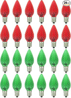 Sunlite 41289 LED C7 Holiday Decorative Light Bulb, 0.4 Watts, E12 Candelabra Base, Faceted Christmas-Lights; Nightlight, Green and Red Combo 24 Count