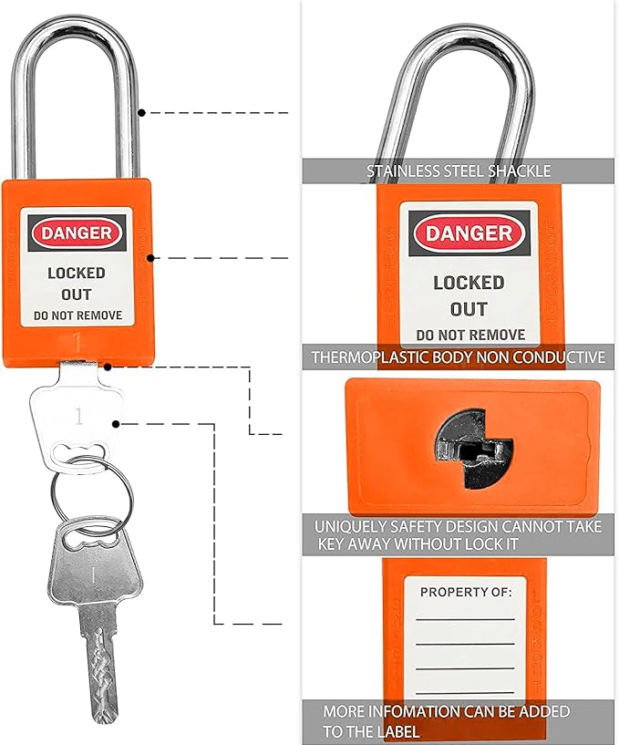 SAFBY Lockout Tagout Locks, Safety Padlock, Keyed Differently Loto Safety Padlocks for Lock Out Tag Out Kits Station (Orange 1-10)