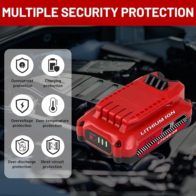 Upgrade 2-Pack 3.0Ah Batteries Replacement for Craftsman 20V Battery Compatible with Craftsman CMCB205 CMCB204 CMCB206 CMCB202 CMCB201 20V Cordless Power Tools﻿