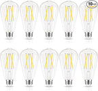 LED Edison Bulbs Dimmable, E26 Bulb 60 watt Equivalent, Cool White 4000K, ST58 Vintage Light Bulbs, 90+ CRI, 6W 600LM, E26 Medium Base, Clear Glass, 10 Pack