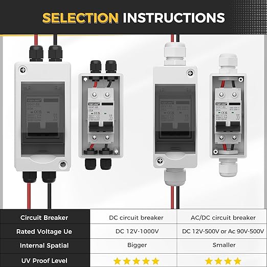 Solar Panel Disconnect Switch 25 Amp DC Miniature Circuit Breaker 1000V 2 Poles with PV Connector and IP65 Waterproof UV-Proof Box for Outdoor Solar PV Homes Battery