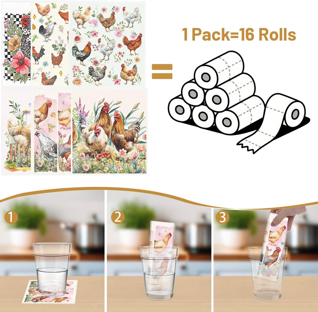 Swedish Dishcloths for Kitchen, 6PCS Chicken Rooster Swedish Dish Cloths Gift Set, Farm Reusable Washable Absorbent Dish Towel for Home Cleaning(7.8 X 7 Inches)