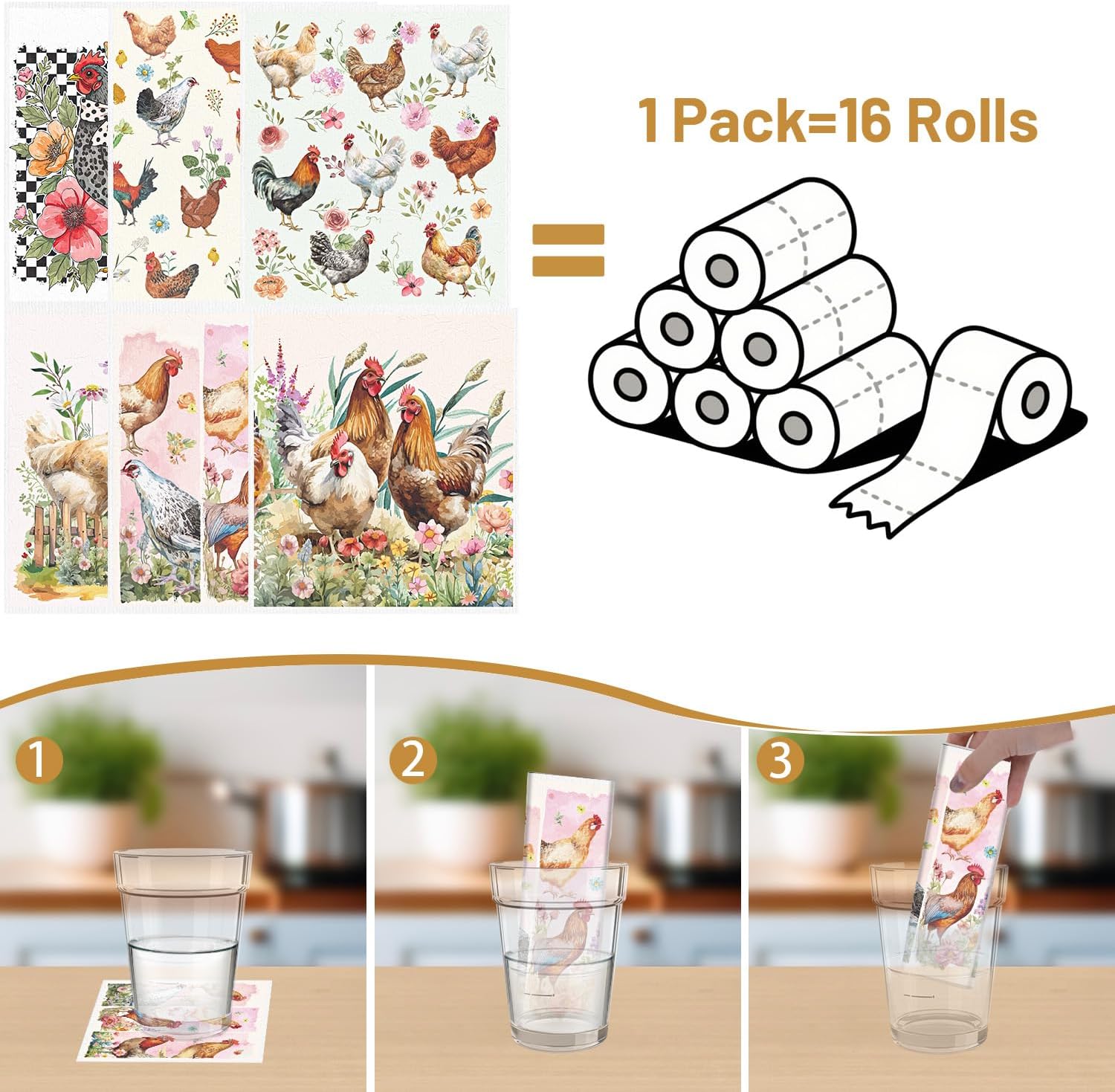 Swedish Dishcloths for Kitchen, 6PCS Chicken Rooster Swedish Dish Cloths Gift Set, Farm Reusable Washable Absorbent Dish Towel for Home Cleaning(7.8 X 7 Inches)