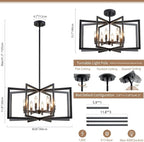 Black Chandelier 8-Light, 26" Modern Industrial Dining Room Light Fixture, Large Geometric Pendant Lighting for Living Room Kitchen Foyer Office, Large Hanging Chandelier