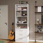 Closet System with Drawers, Wood Closet Organizer System with Adjustable Shelves and Extra Hanging Rod, 81"Tall Closet System for Small Closets, Modular Walk-in Closet System, White (2FT)