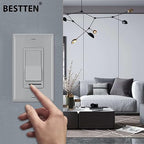 BESTTEN 2 Pack Dimmer Wall Light Switch, Compatible with Dimmable LED, CFL, Incandescent and Halogen Bulb, Single Pole or 3-Way Dimmer Switches, 120VAC, Decorator Wall Plate Included, Gray, UL Listed