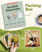 6 Pack Swedish Dishcloths for Kitchen - Reusable Dish Cloths for Washing Dishes Absorbent Cute Funny Kitchen Towels Cleaning Sponge, Floral Cat