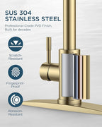 Kitchen Faucet with Pull Down Sprayer, Gold High Arc Stainless Steel Classic Sink Faucet, Single Handle with Deck Plate for 1 or 3 Hole Sinks for RV Bar Laundry Farmhouse