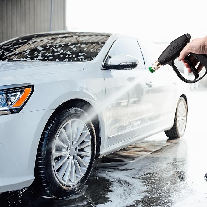 Pressure Washer Short Gun, Foam Cannon with 1/4 Inch Quick Connector, Power Washer with 5 Pressure Washer Nozzle Tips, M22-14 mm Inlet Connector