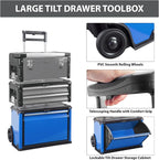BIG RED Stackable Rolling Tool Box Portable Metal Toolbox Organizer,Separate Rolling Upright Trolley Tool Chest with Wheels and 2 Drawers for Garage/Workshop,ATRJF-C305ABDU,19.1"L x 12.2"W x 30"H,Blue