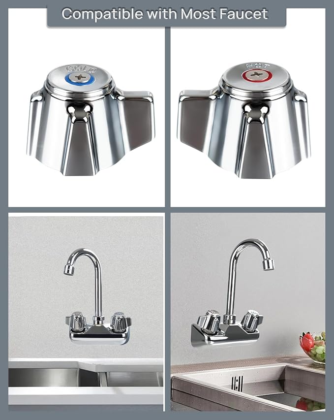 2 Pack Commercial Faucet Handle Replacement Kit Outdoor Faucet Handles 0.43 Round Stem Hole Faucet Handle Sillcock Valve Stems for Industrial, Restaurant, Kitchen Faucet