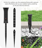 CCCEI Outdoor Power Strip Weatherproof with Stake, Waterproof Extension Cord with Multiple Outlets, Christmas Exterior Garden Decor, Yard, Camping, 4 Plugs, Surge Protector 10FT, Black.
