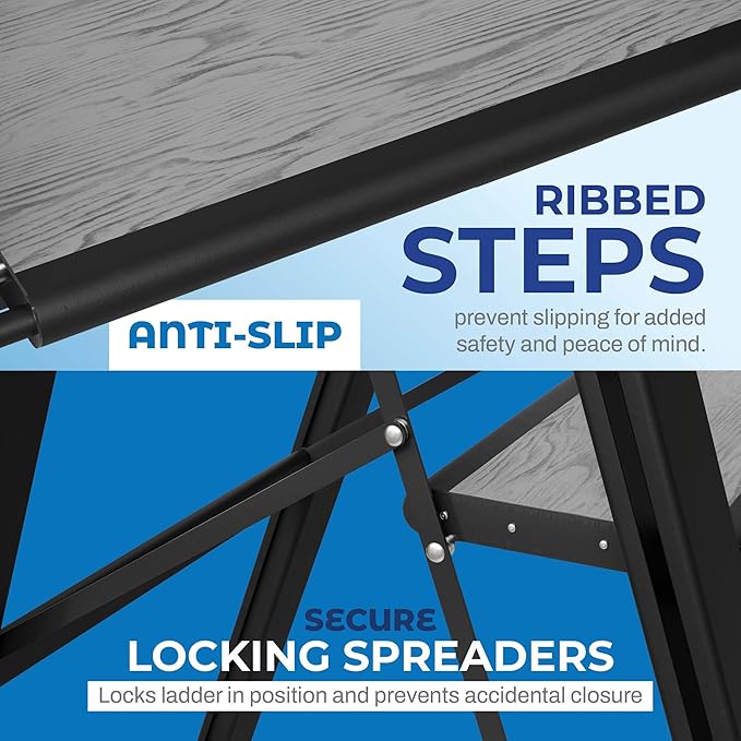 Step Ladder 2 Step Folding, Decorative - Beautiful Gray Wood & Black Aluminum, Ultra Slim Profile, Anti Slip Steps, Sturdy-Portable for Home, Office, Kitchen, Photography Use,by SORFEY