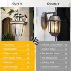 Outdoor Wall Lantern, 12 Inch Exterior Light Fixture, Waterproof Porch Lights with Glass Shades, Wall Mounted Outside Lighting for Farmhouse Patio Doorway Garage (E26 Base Max 40W)