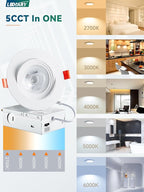 LEDIARY 12 Pack Gimbal LED Recessed Lighting 4 Inch, 5CCT Adjustable Recessed Light Slim Selectable 2700K-6000K,750LM Can Lights with Jbox,Canless Down Light Ceiling Light with IC Rated ETL Listed